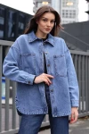 0694 Çift Cepli Oversize Denim Ceket - Lacivert