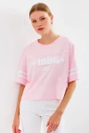 4322 Baskılı Oversize Basic Tişört - Pembe