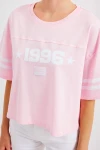 4322 Baskılı Oversize Basic Tişört - Pembe