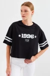 4322 Baskılı Oversize Basic Tişört - Siyah