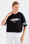 4322 Baskılı Oversize Basic Tişört - Siyah