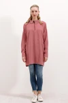 5917 Fermuarlı Oversize Tunik - Gül Kurusu