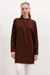 5917 Fermuarlı Oversize Tunik - Kahverengi