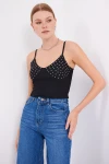 918 İp Askılı Crop Top - Siyah