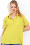 Kadın Sarı Oversize Polo Yaka Örme Bluz 0486