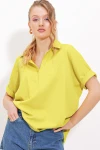 Kadın Sarı Oversize Polo Yaka Örme Bluz 0486