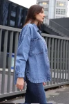 0694 Çift Cepli Oversize Denim Ceket - Lacivert