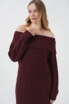 15920 Madonna Yaka Oversize Triko Elbise - Bordo