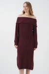 15920 Madonna Yaka Oversize Triko Elbise - Bordo