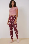 4323 Desenli Pijama Altı - Bordo