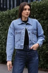 0693 Düğmeli Oversize Denim Ceket - Lacivert