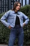 0693 Düğmeli Oversize Denim Ceket - Lacivert