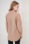 3900 Oversize Uzun Basic Gömlek - Camel