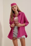 3900 Oversize Uzun Basic Gömlek - Koyu Pembe