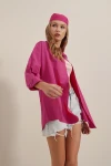 3900 Oversize Uzun Basic Gömlek - Koyu Pembe