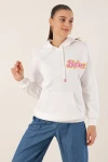 55424 Nakışlı Oversize Sweatshirt - Beyaz