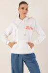 55424 Nakışlı Oversize Sweatshirt - Beyaz