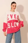 55438 Blok Renkli Peluş Sweatshirt - Fuşya