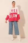 55438 Blok Renkli Peluş Sweatshirt - Fuşya