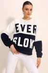 55438 Blok Renkli Peluş Sweatshirt - Lacivert