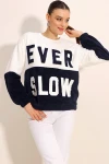 55438 Blok Renkli Peluş Sweatshirt - Lacivert