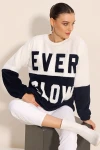 55438 Blok Renkli Peluş Sweatshirt - Lacivert